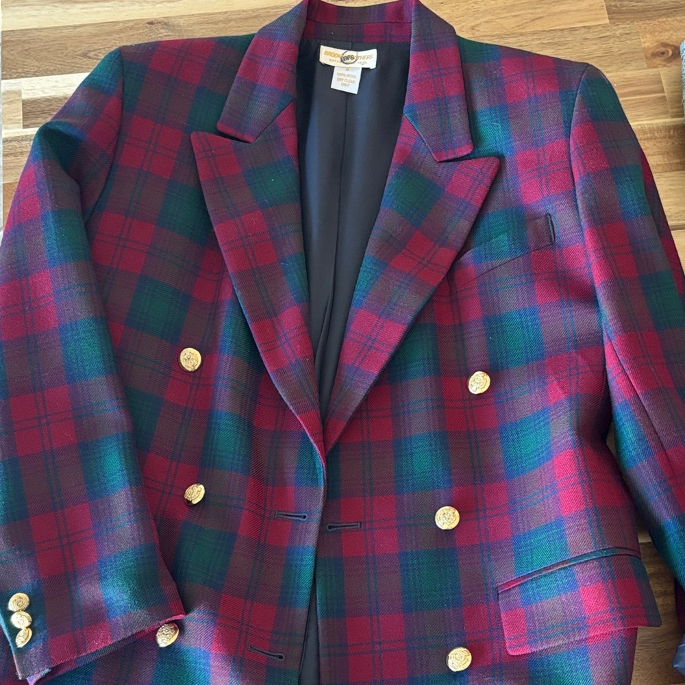 Brooks Brothers Vintage Plaid Blazer with Gold Buttons